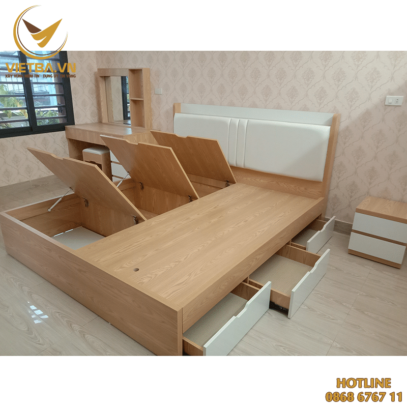 Mẫu giường hộp bằng gỗ công nghiệp hiện đại V3-4112