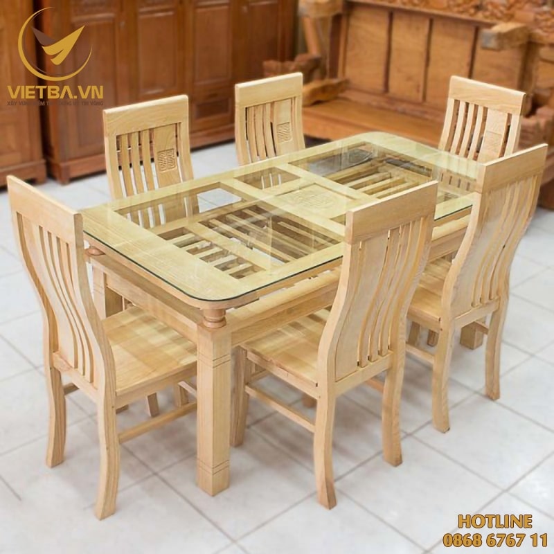 Mẫu bàn ăn gỗ sồi 6 ghế đẹp cho gia đình V3-7106