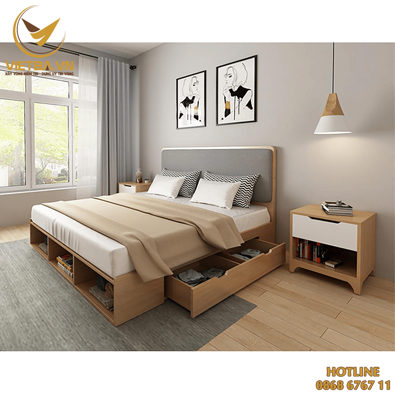 Giường gỗ thông minh hiện đại có hộc giá tốt - V3-4102