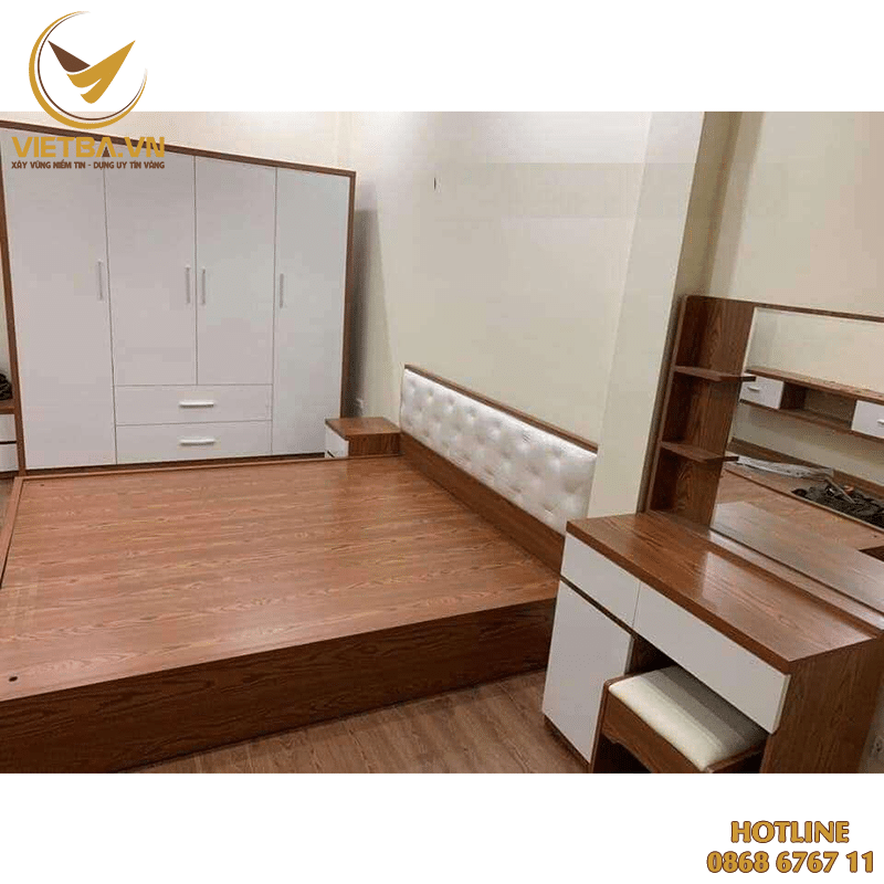 Giường ngủ gỗ công nghiệp bọc đệm có ngăn kéo V3-4115