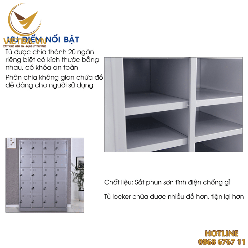 Tủ locker 20 ngăn cho nhân viên giá rẻ V3-3407