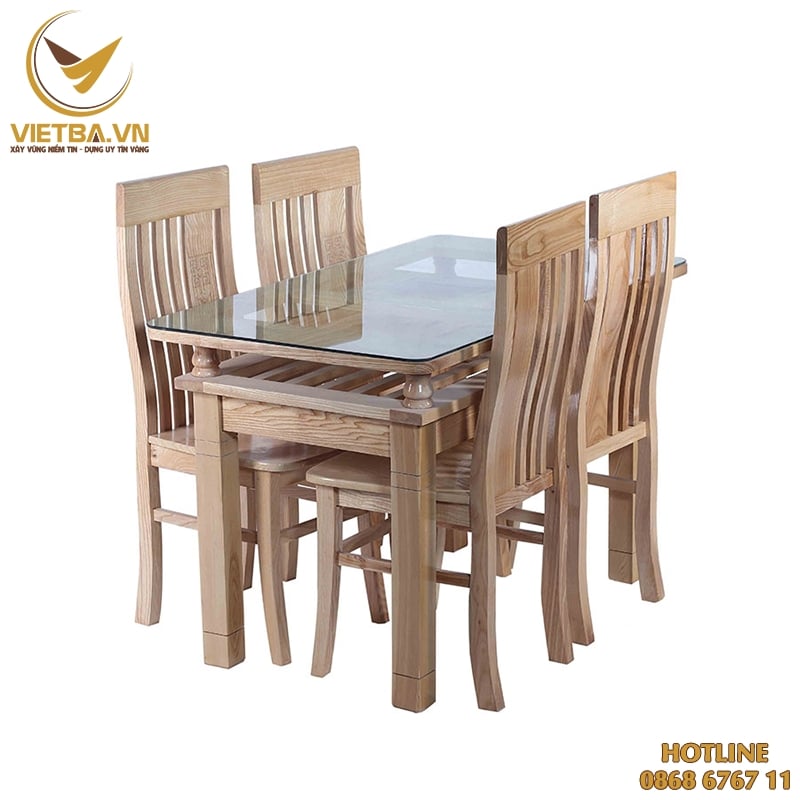 Bàn ăn gỗ sồi 4 ghế mẫu đẹp giá rẻ tại kho - V3-7104