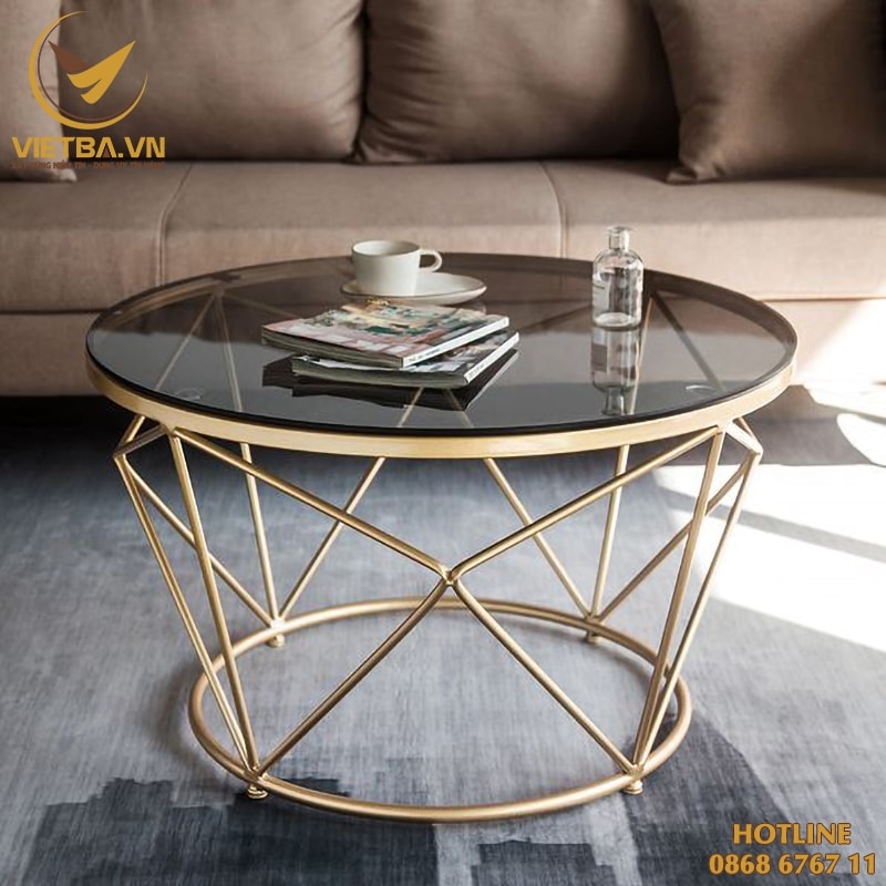 Bàn trà sofa tròn mặt kính khung sắt cao cấp giá tốt - V3-6409