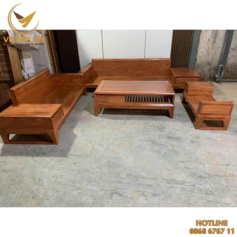 Bộ bàn ghế sofa gỗ sồi lau màu hương đá thiết kế hiện đại V3-6329