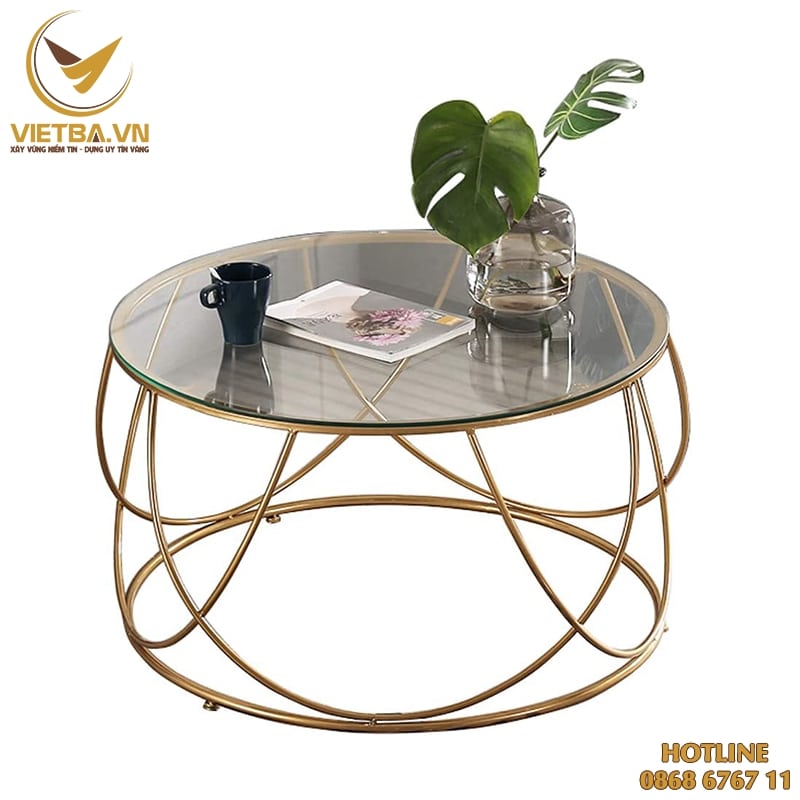 Mẫu bàn trà sofa tròn mặt kính đẹp giá rẻ V3-6404