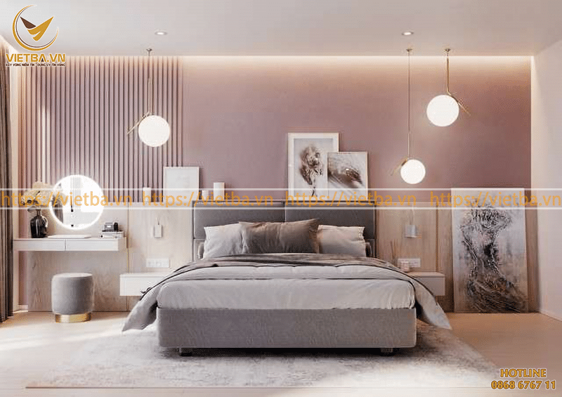 Phòng ngủ màu hồng nhạt – màu kem