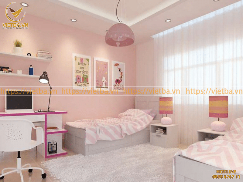 Phòng ngủ màu hồng phấn