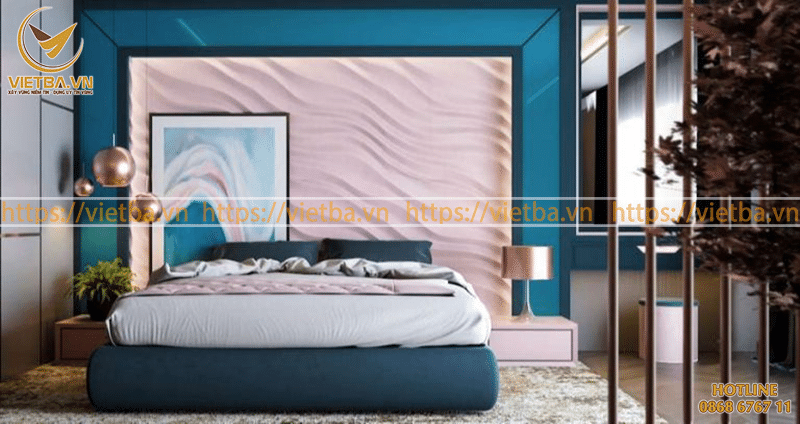 Phòng ngủ màu hồng – xanh nước biển