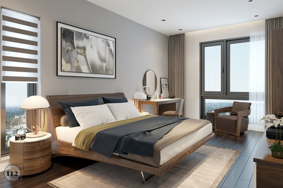 Mẫu nội thất phòng ngủ gỗ óc chó đẹp, sang trọng