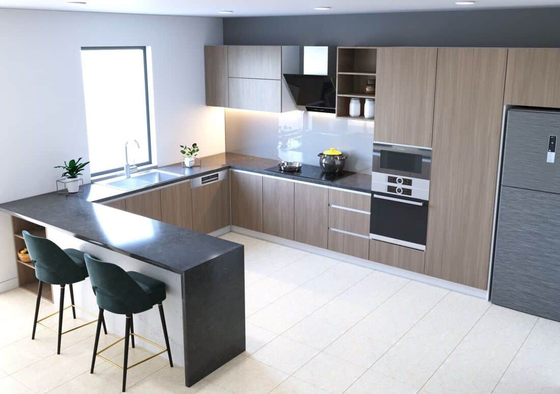 Kích thước tủ bếp chữ U chuẩn – Cách tính kích thước bếp chữ U