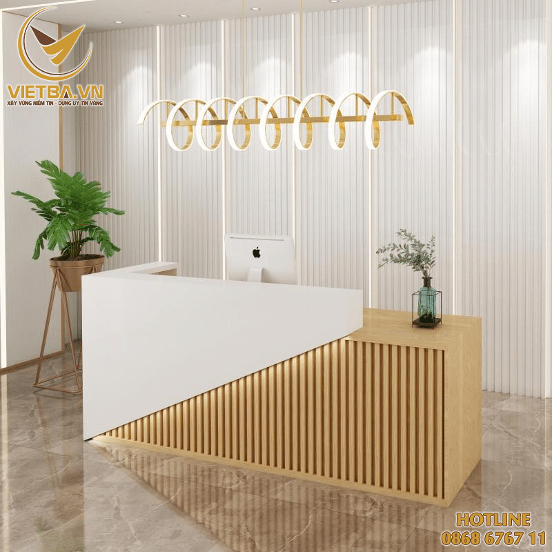 Quầy lễ tân nhỏ đẹp bằng gỗ V3-1614